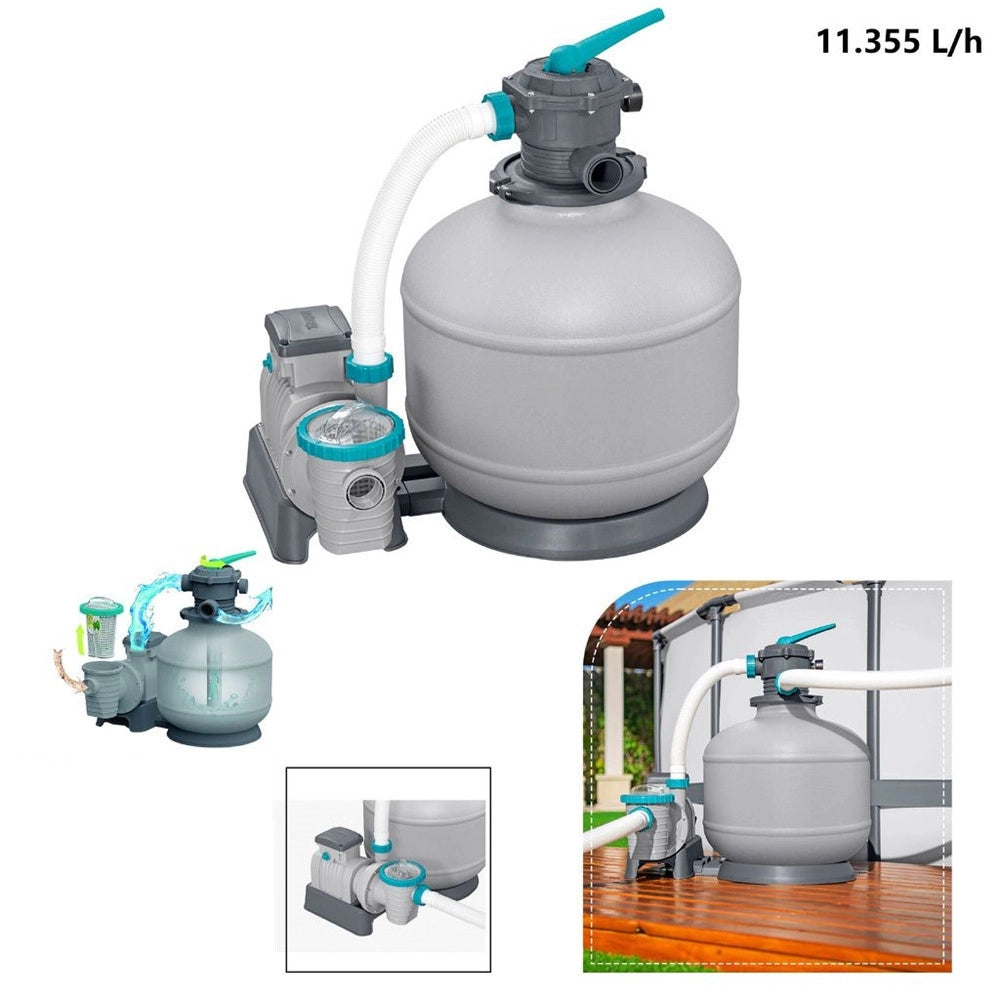 Trade Shop - Pompa Di Filtraggio A Sabbia Con Timer Manometro 11.355l/h Per Piscine Fuori Terra 58486 -