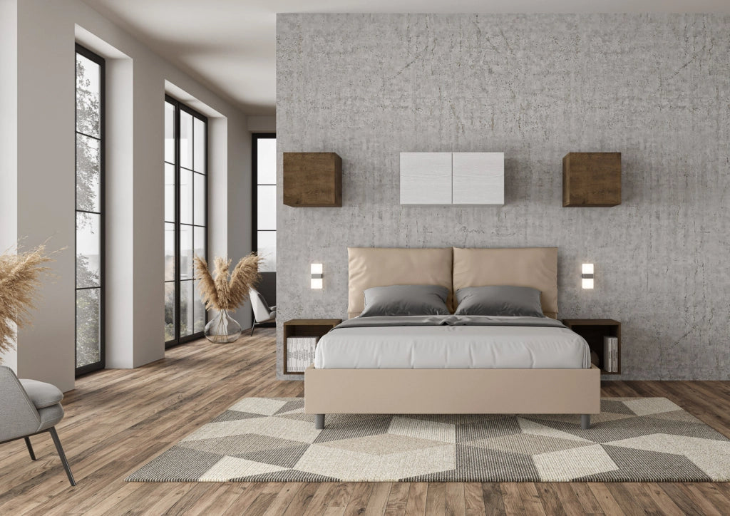 BS COM Letto matrimoniale senza rete imbottito 160x190 similpelle tortora