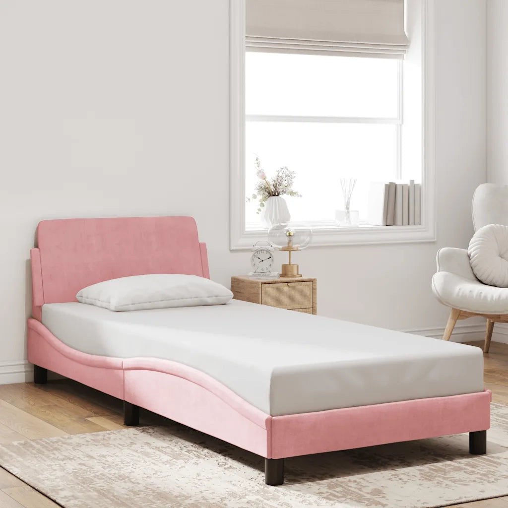 Giroletto con Testiera-Struttura Letto con testiera Dover Rosa 90x190 cm Velluto