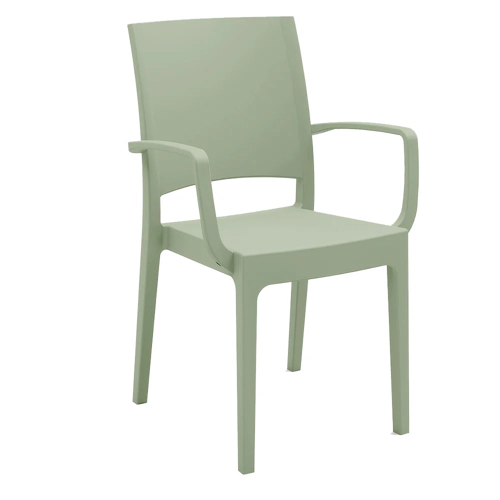Set 2 sedie con braccioli in polipropilene FLORA, MADE IN ITALY, impilabile, resistente ai raggi UV, design moderno, ideale per interno ed esterno, colore Menta