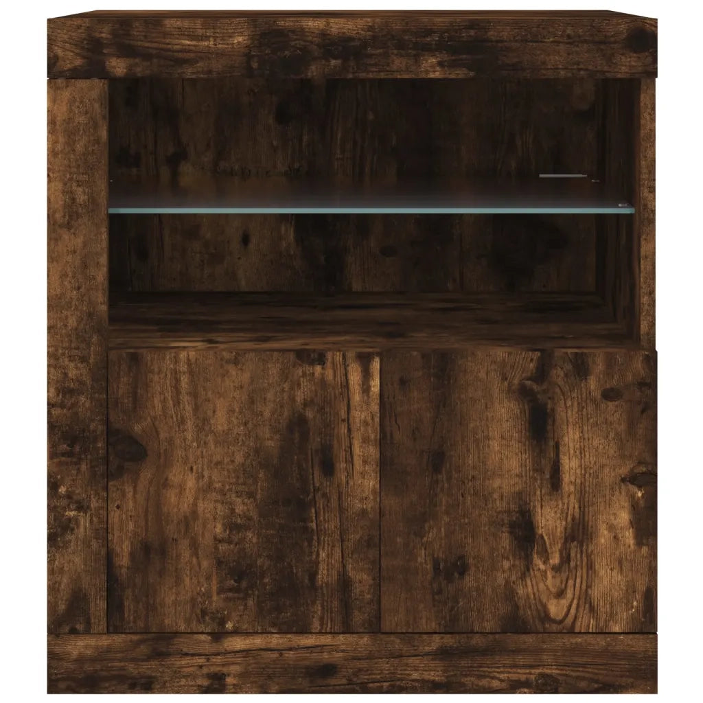 Credenza | Madia | Buffet da pranzo | Armadio da pranzo con Luci LED Rovere Fumo 60,5x37x67 cm