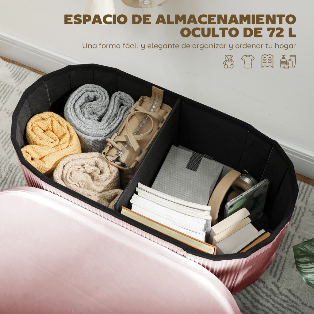 Pouf contenitore pieghevole 72L ¨C Xylo ¨C velluto rosa 76x38x35cm