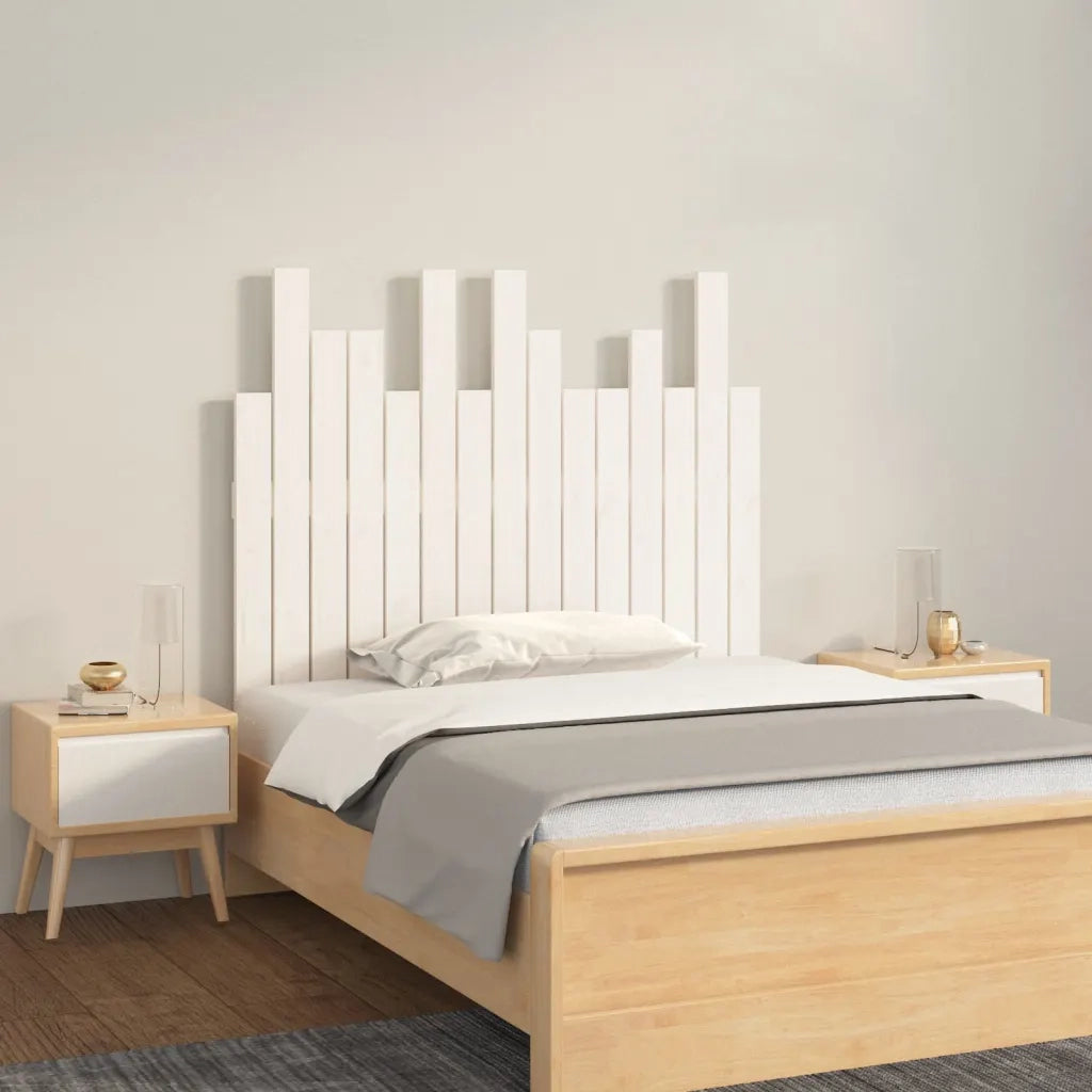 Testiera | Testata da Parete Bianca 95,5x3x80cm in Legno Massello di Pino