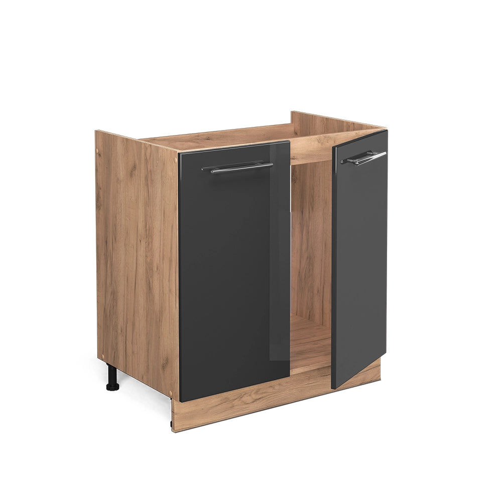 Mobile lavello cucina Fame-Line Antracite lucido/Rovere dorato 80 cm, PL Marmo Vicco