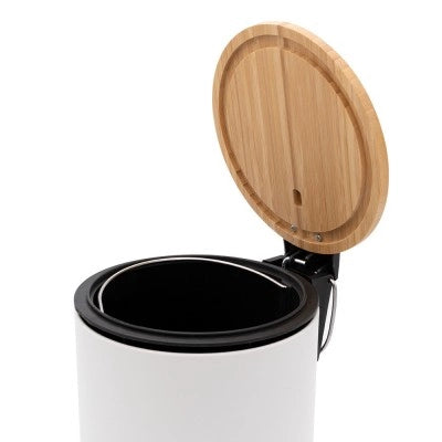 Kit accessori bagno scopino e pattumiera bianco in acciaio e bambù Haiti