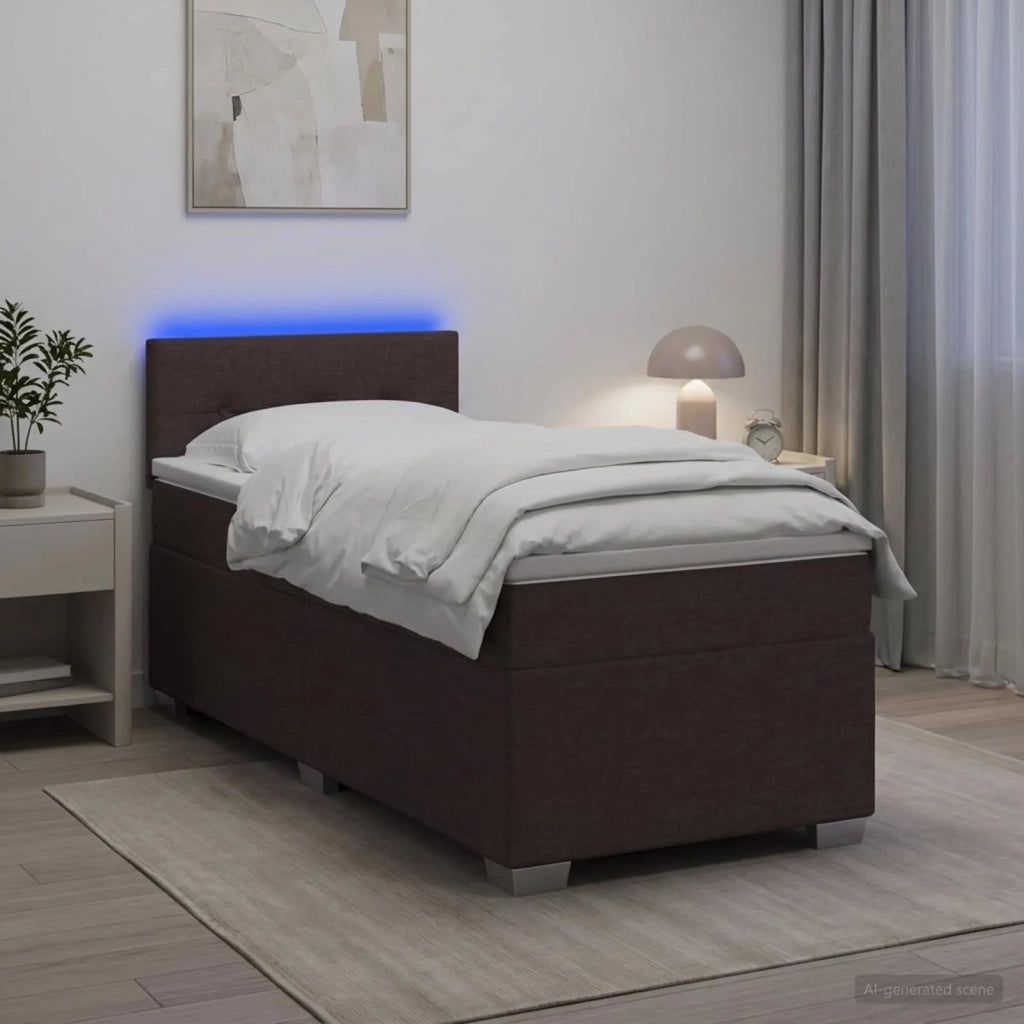 Letto con Box Spring, Materasso e LED Marrone Scuro 90 x 190 cm 3451836
