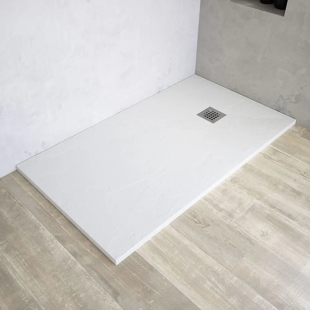 Piatto doccia rettangolare 80x110 cm in marmoresina bianco effetto pietra h3 cm | Milos