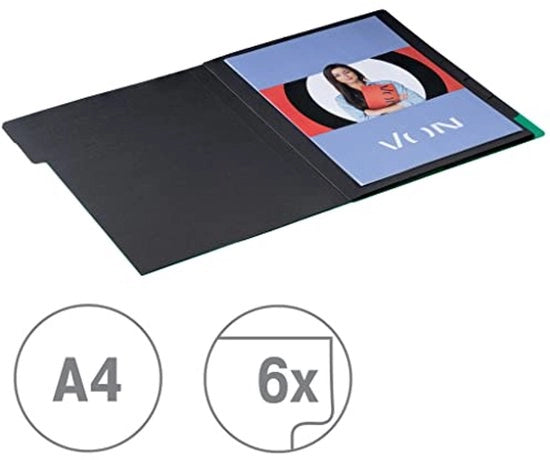 Set di 5 cartelle A4 organizzate con 6 contenitori, cartone, cartella progetto, con indici e chiusura elastica, per scuola, studio e casa, verde, 30140055