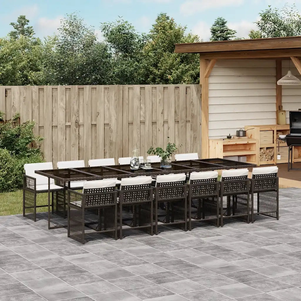 Set da Pranzo da Giardino 13pz con Cuscini Marrone Polyrattan 3211665