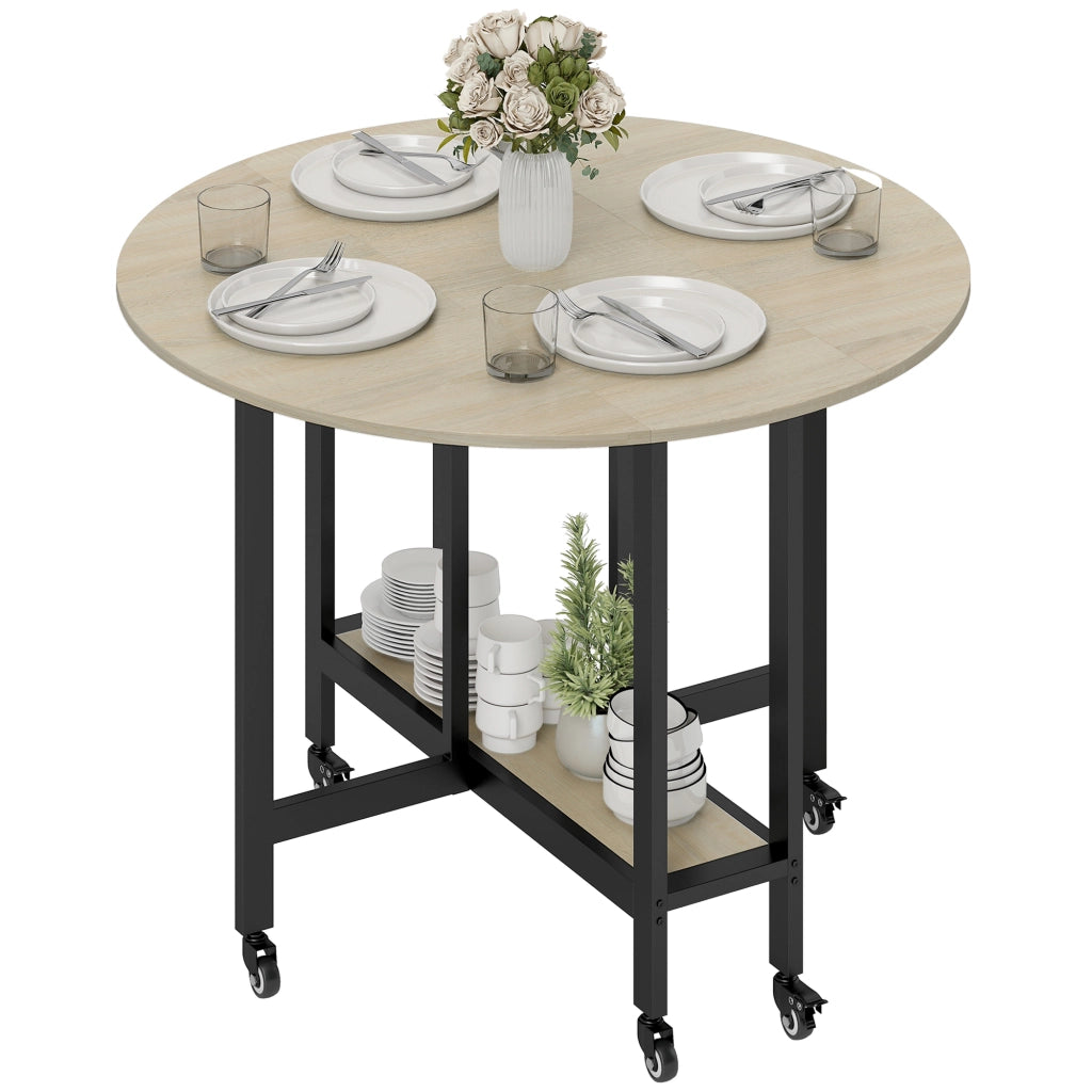 Tavolo pieghevole con ripiano aperto ¨C Xylo ¨C legno naturale, rotelle per cucina e pranzo