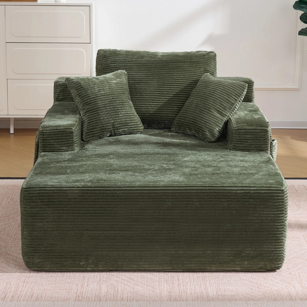 Divano letto con tasche laterali, cuscini e schiuma con molle, in velluto a coste, Verde