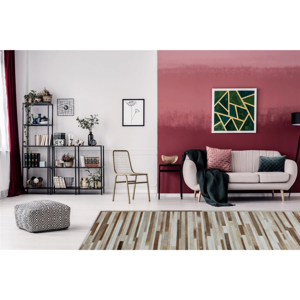Tappeto Eclipse in vera pelle crema con design a fasce