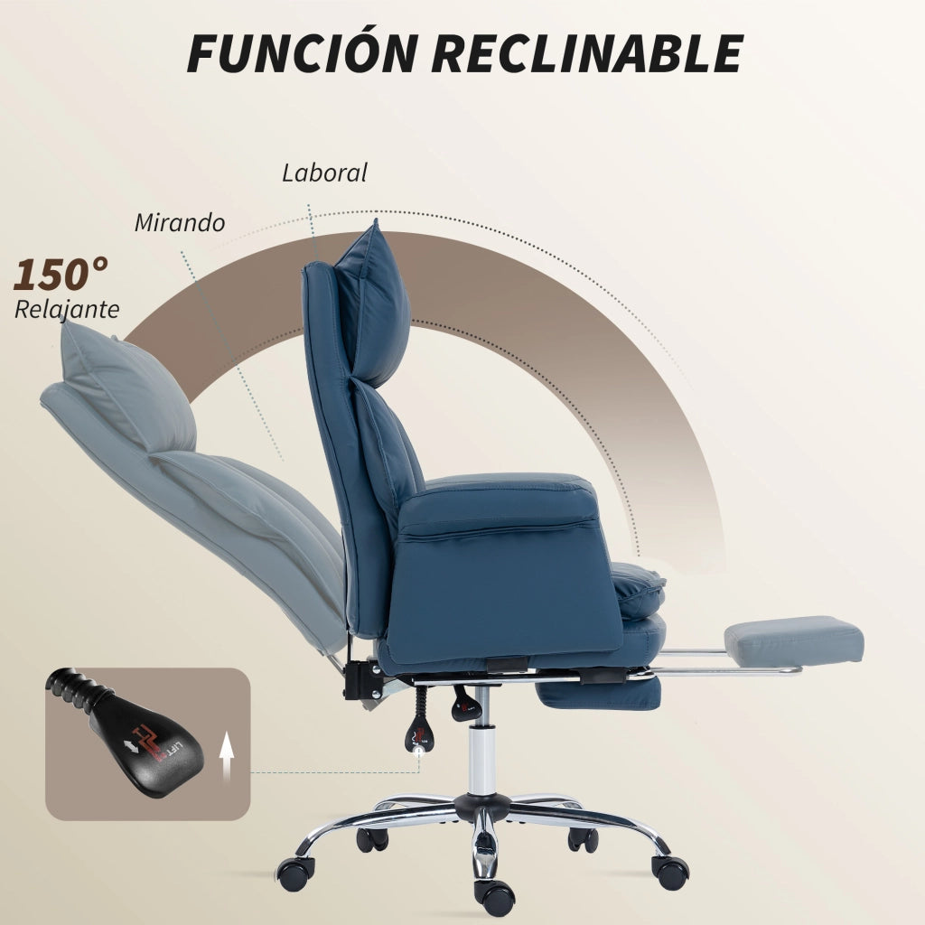 Sedia da Ufficio con Poggiapiedi Schienale Reclinabile Alto Imbottita Similpelle Blu ¨C Xylo