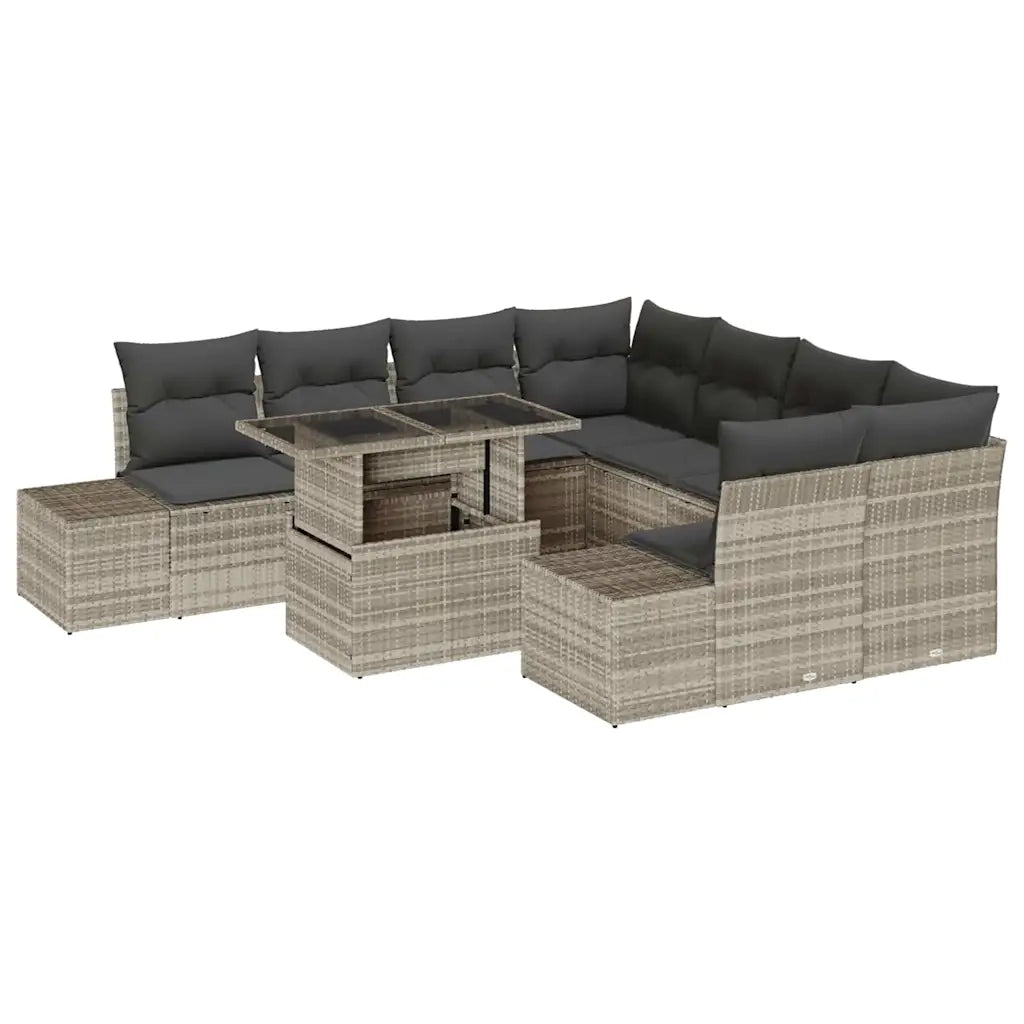 Set Divano da Giardino 9 pcs Grigio chiaro polyrattan