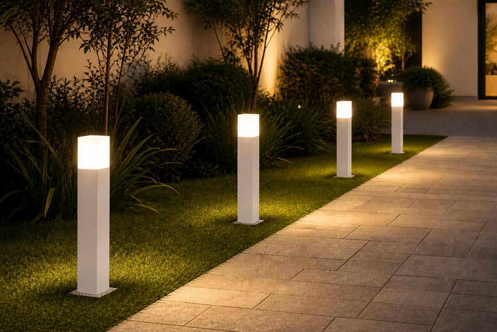 Lampioncino da Giardino E27 bianco 74 cm Paletto Luce Esterno Moderno per Vialetti e Ingressi Attacco E27 Alluminio Diffusore Opaco IP44