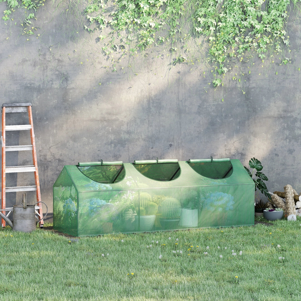 Mini Serra da Giardino con 3 Finestre Avvolgibili e Copertura PE Anti-UV. 180x60x60cm. Verde