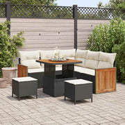 Set Divano da Giardino 9 pcs Nero e Crema polyrattan