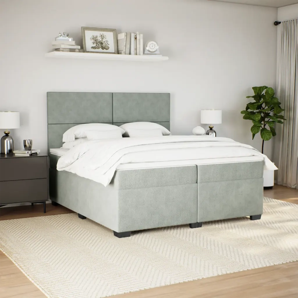Giroletto a Molle con Materasso Grigio Chiaro 200x200cm Velluto