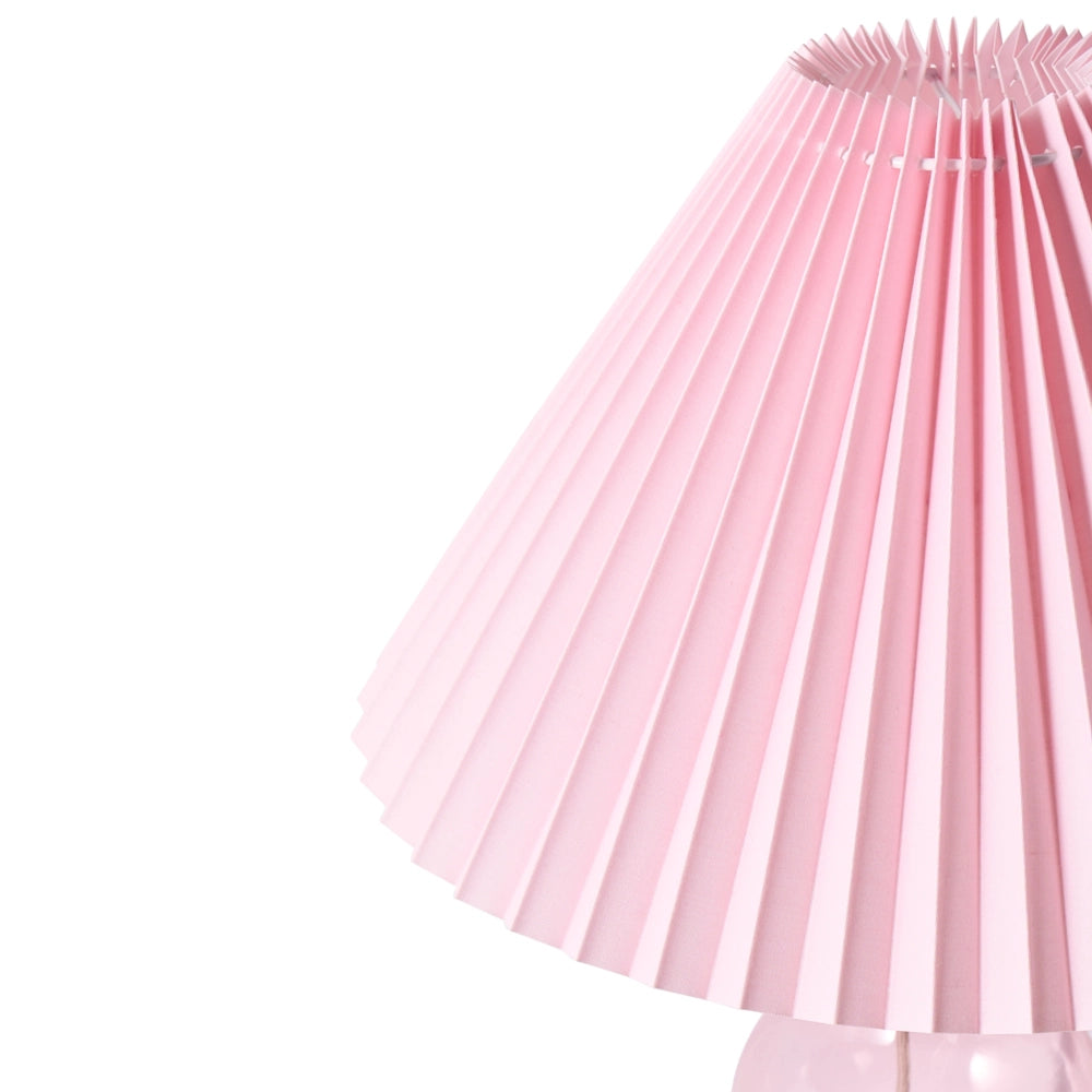 Lampada da tavolo decorativa Forma scultorea Base in vetro Paralume a campana Tessuto rosa stile moderno