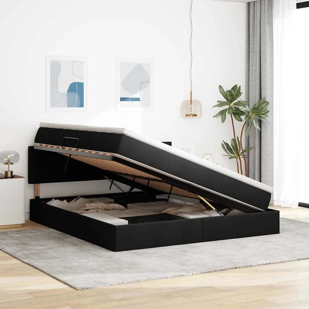 Letto con contenitore e materasso Nero 160 x 200 cm