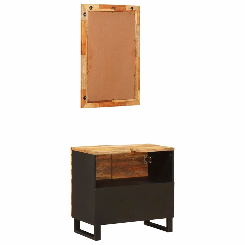 Set da Bagno con porta 2 pcs Naturale Legno di mango massello