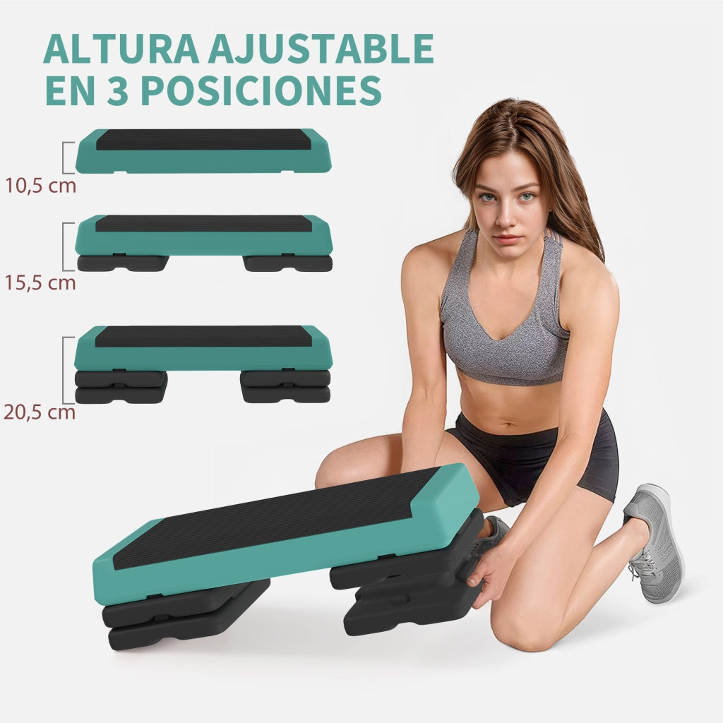 Step Aerobico Fitness Antiscivolo ¨C Xylo ¨C Altezza Regolabile 3 Livelli 77x36x20,5cm Verde e Nero