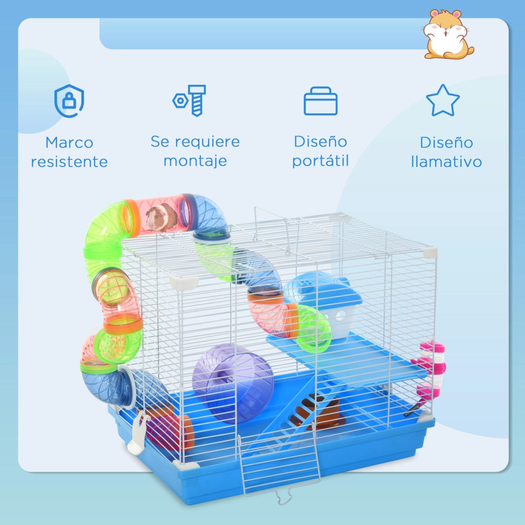 Gabbia per criceti ¨C Xylo ¨C 46x30x37 cm con tubi, ciotola, abbeveratoio, ruota e maniglia