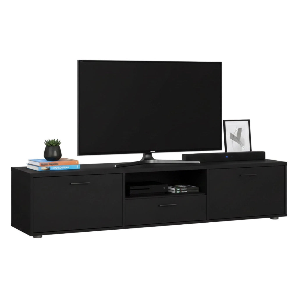 Mobile porta TV Giaele, Credenza da soggiorno, Armadio basso per TV, Base parete attrezzata, 177x40 h38 cm, Nero