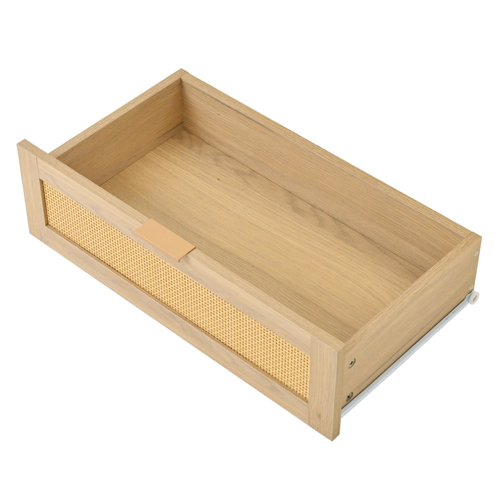 OKWISH Set 2 Mobili da Soggiorno con Tavolino Alzabile e Mobile TV, Vani Contenitivi e Passacavi, MDF Naturale