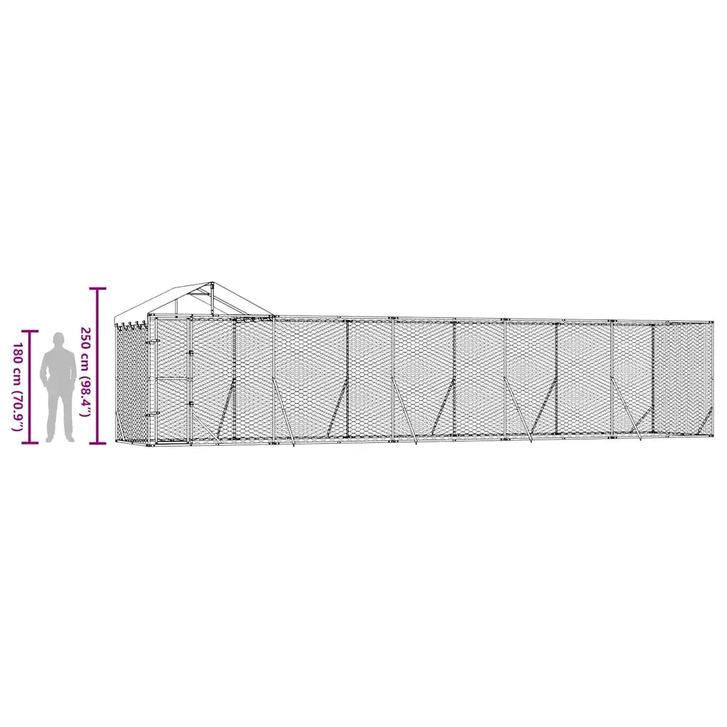 Cuccia Cani da Esterno Tetto Argento 10x2x2,5 m Acciaio Zincato 3190468