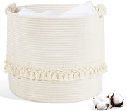 Wascio con tessuto di cotone, 38L con maniglia, spazio per bottiglie di moneta, contenitore per la biancheria, contenitore per giocattoli, organizzatore per la biancheria della doccia (35x40cm) (bianco)