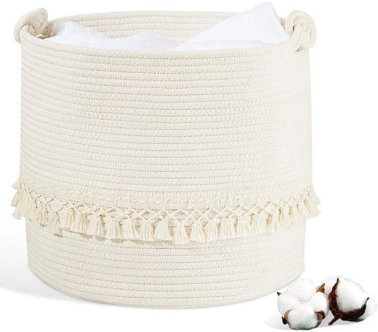 Wascio con tessuto di cotone, 38L con maniglia, spazio per bottiglie di moneta, contenitore per la biancheria, contenitore per giocattoli, organizzatore per la biancheria della doccia (35x40cm) (bianco)