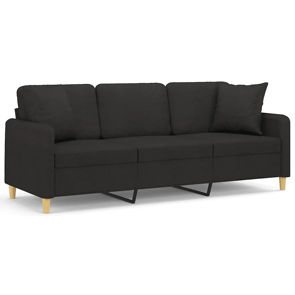 Divano a 3 Posti con Cuscini-Sofa 3 Posti con Cuscini Nero 180 cm in Tessuto 433812