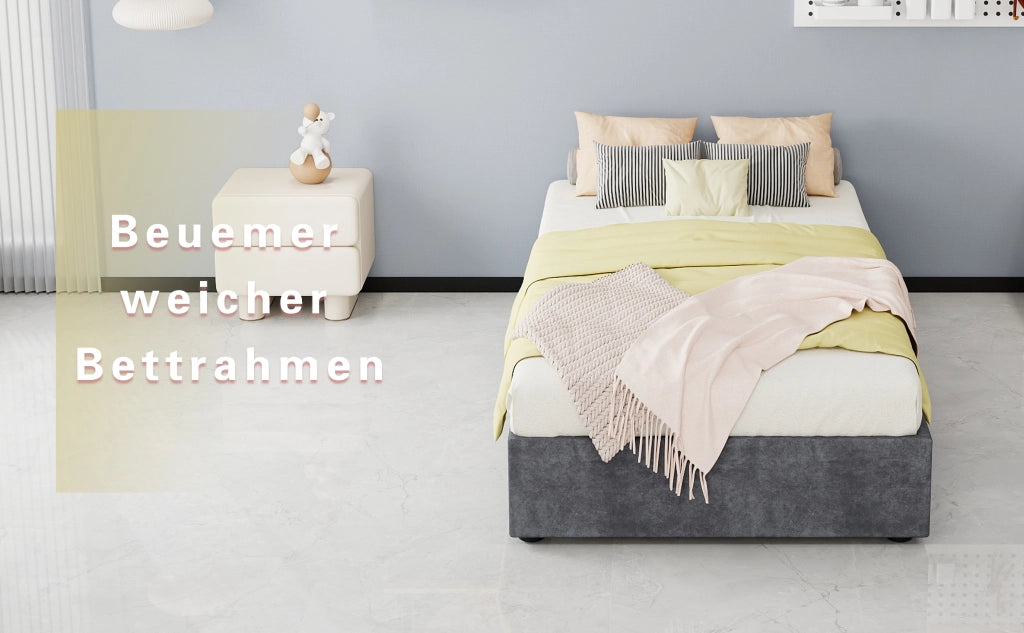 DESMIU Letto singolo 90 × 200 cm con struttura in metallo, senza testiera né materasso, grigio