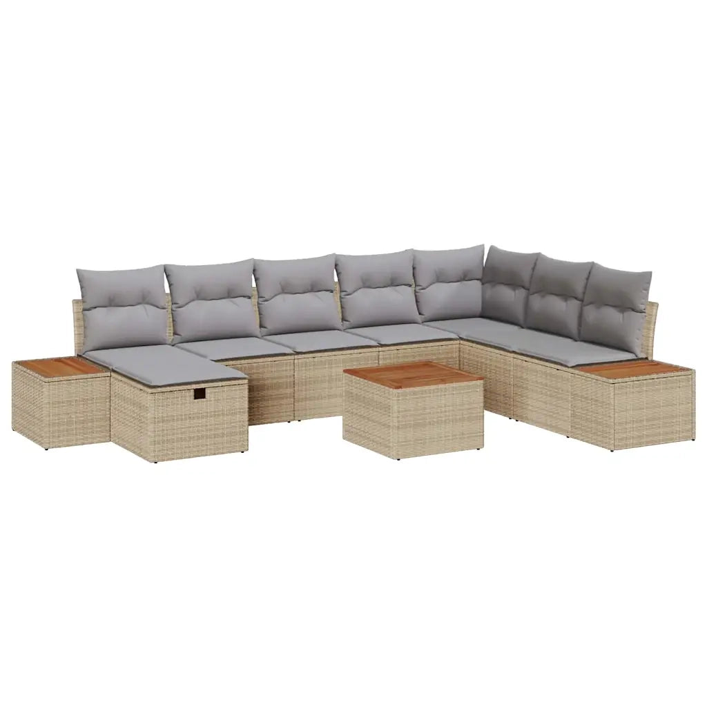 Set Divano da Giardino con cuscino 9 pcs Beige Poly Rattan 3360994