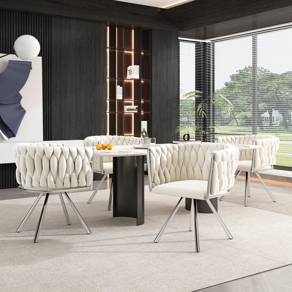 SEDIA Girevole 360° Set da 6 pezzi Beige in Velluto e Metallo