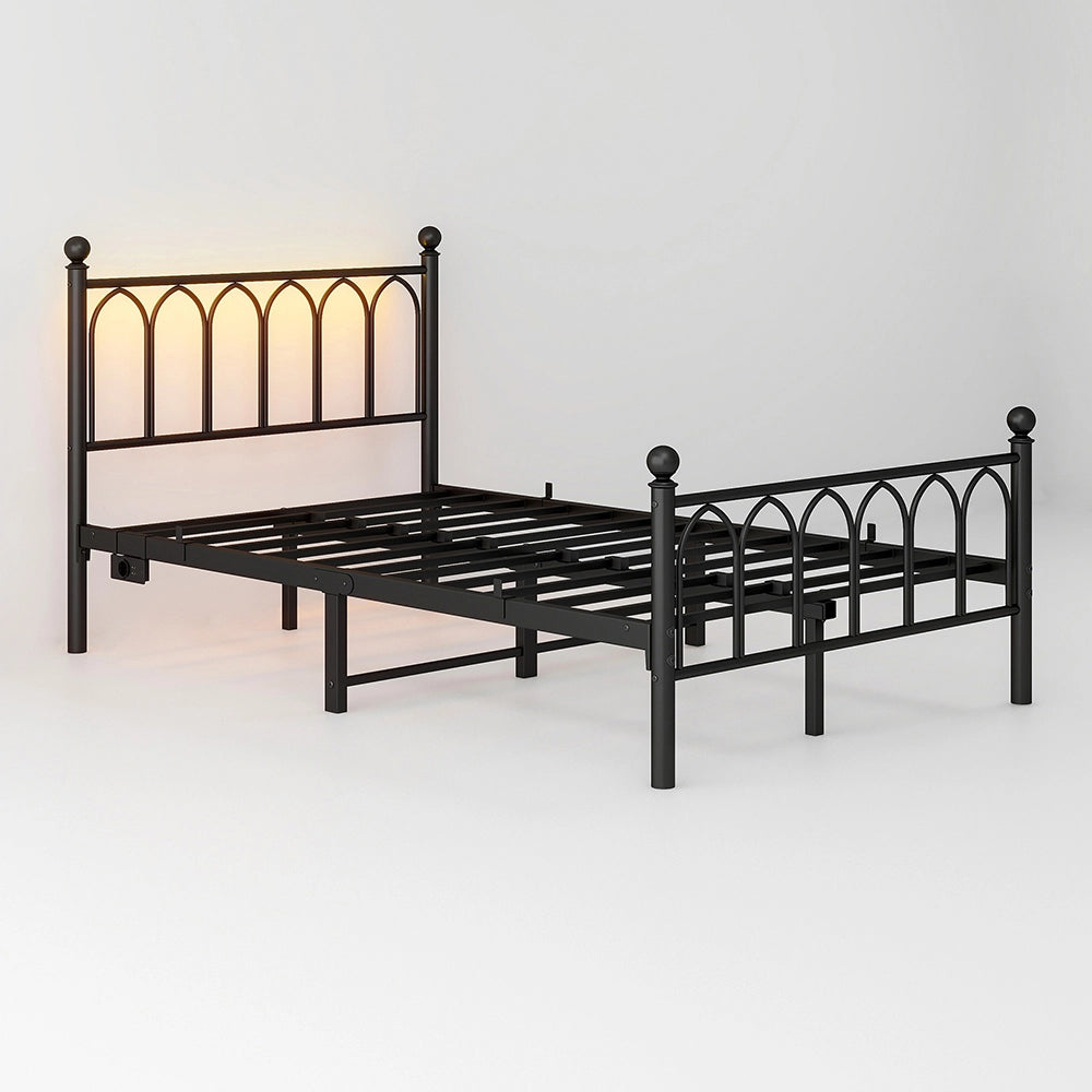 Letto metallo - Xylo - 120x200 cm USB vintage nero