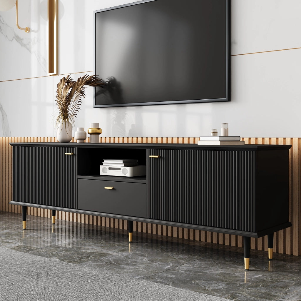 Cassettiera TV nera in MDF; lunghezza 170 cm