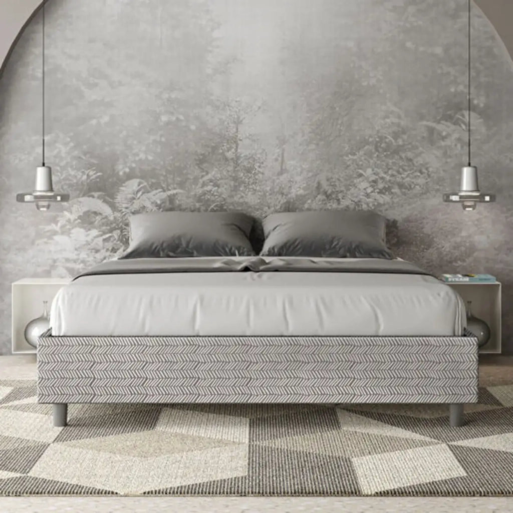 Letto matrimoniale contenitore imbottito 160x210 tessuto Aragona 1 bianco Azelia