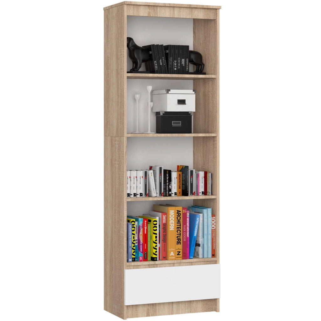 Libreria AKORD R60 Sonoma Quercia, Bianco 60 cm 1 cassetto 60x35x180 cm