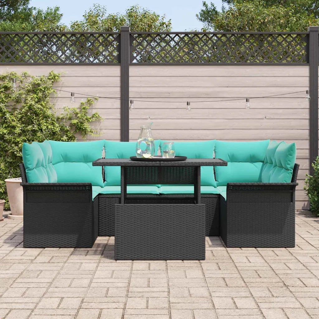Set Divano da Giardino con cuscino 7 pcs Nero Poly Rattan 3348222
