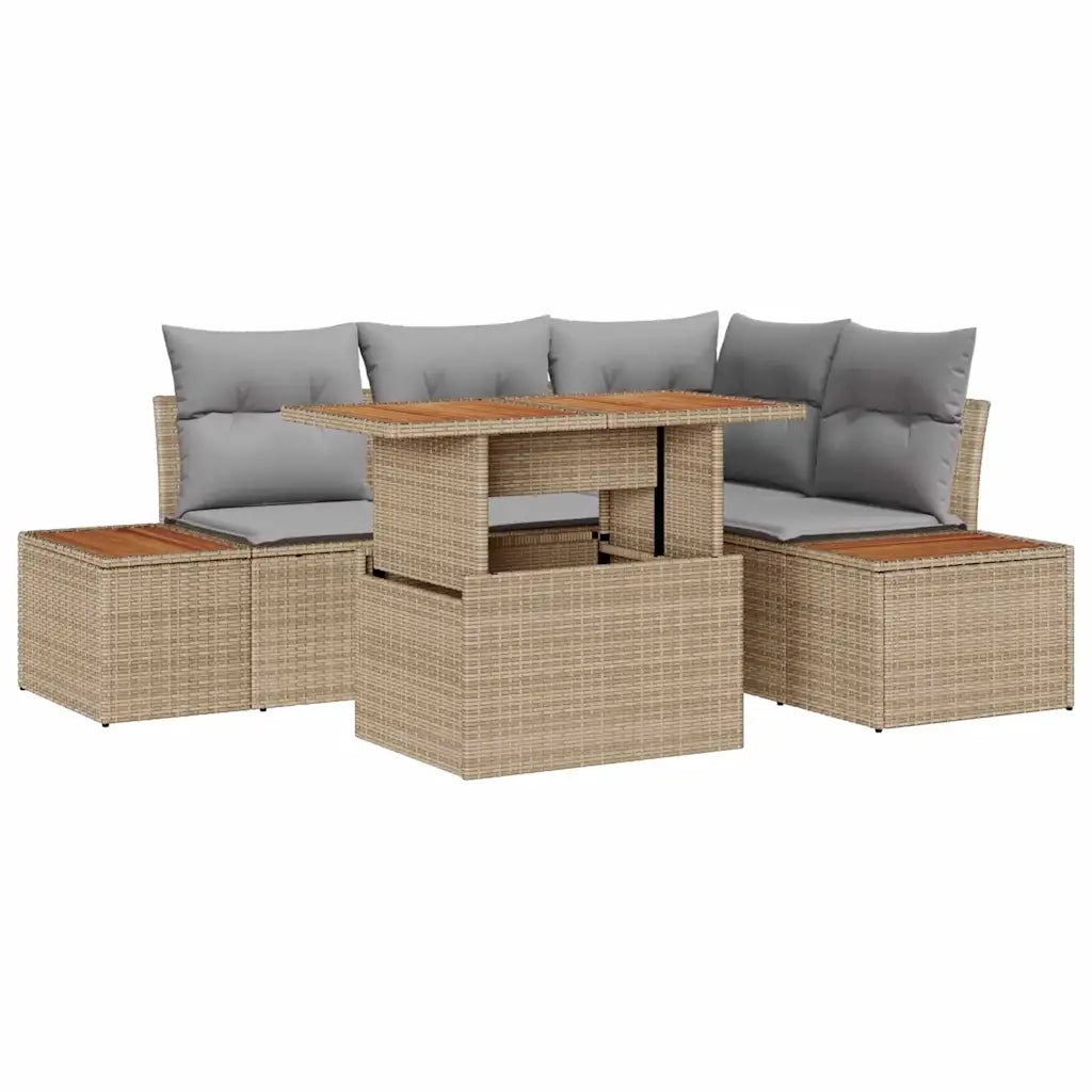 Set Divano da Giardino 5 pcs Beige Poly Rattan 3358804