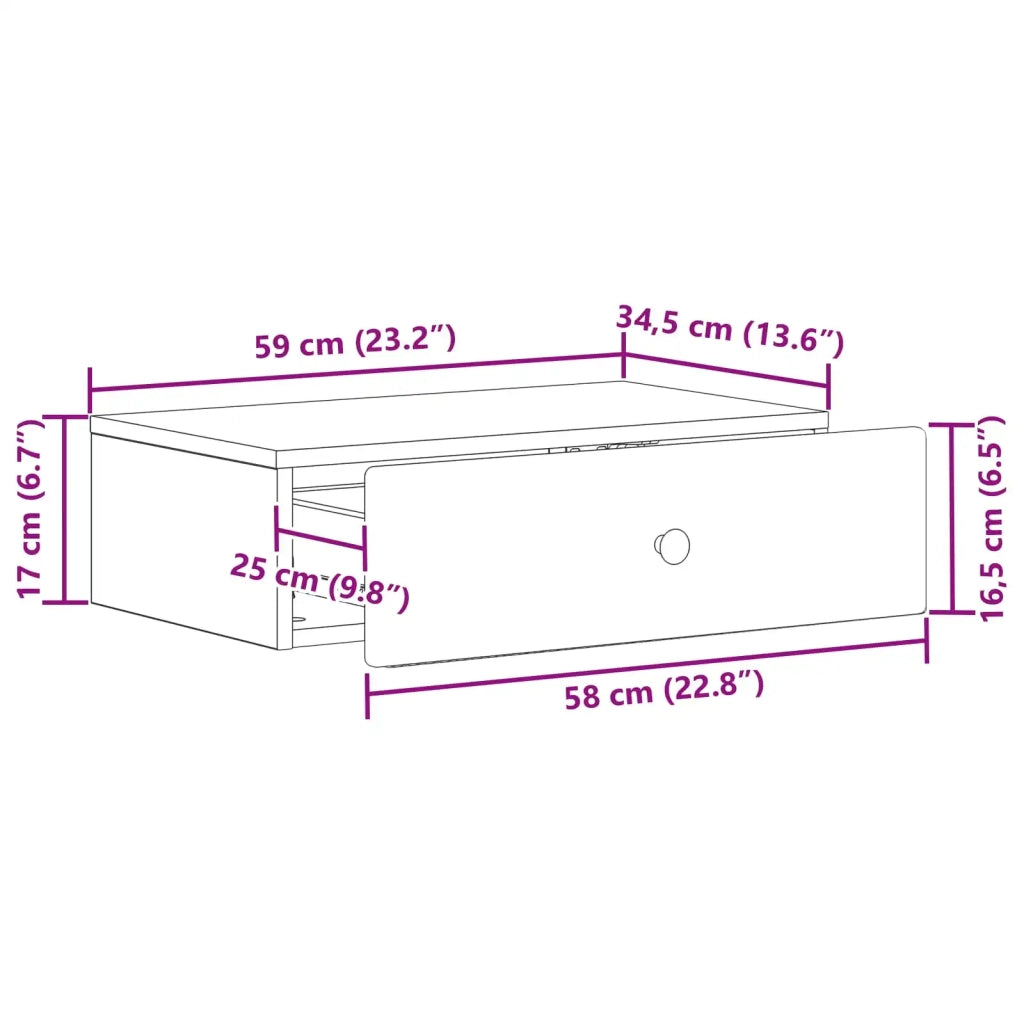 Tavolino da Parete Laterale | Tavolo laterale | Tavolino Rovere Sonoma 59 x 34,5 x 17 cm
