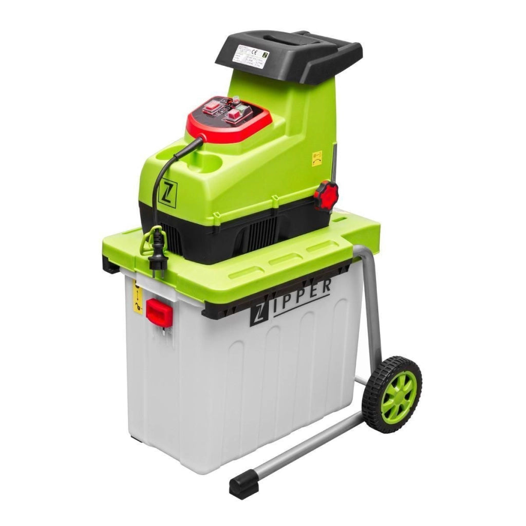 Zipper ZI-GHAS2800 Biotrituratore Elettrico 2800 W Sistema di Taglio a Rulli Diametro Massimo 44 mm Contenitore 60 L Ruote Integrate colore Nero e Verde