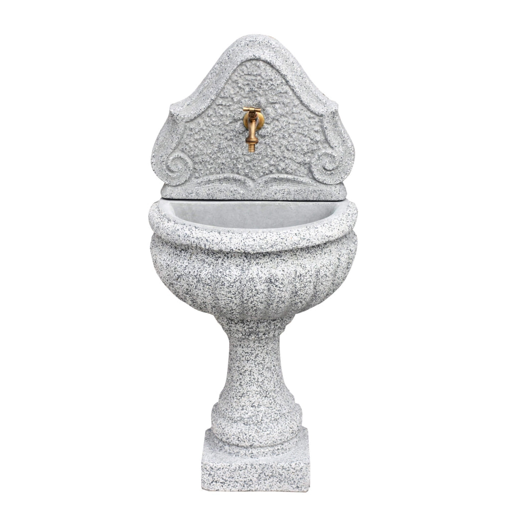 Fontana a Parete da Giardino Senza Rubinetto in Cemento Granulato di Marmo Oglio Bianco/Nero