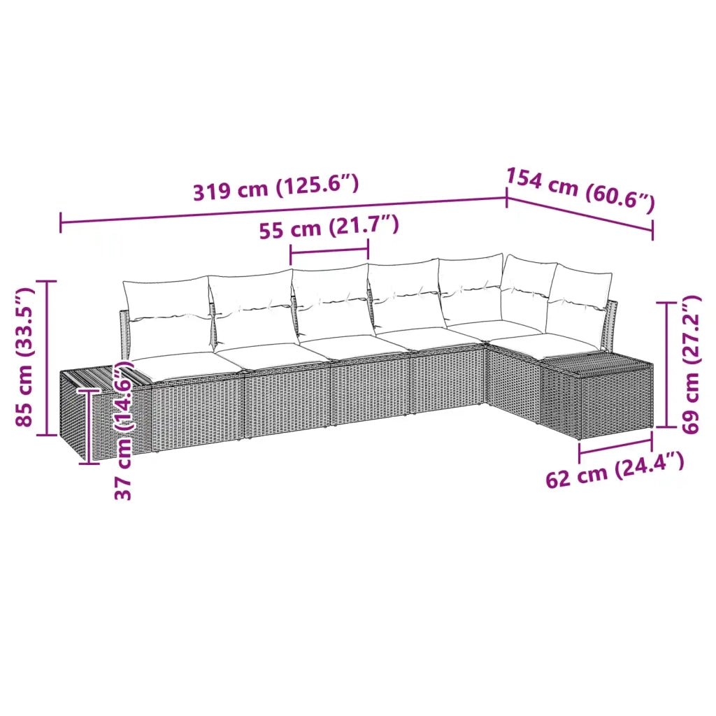 Set Divano da Giardino con cuscino 6 pcs Marrone polyrattan 3347084