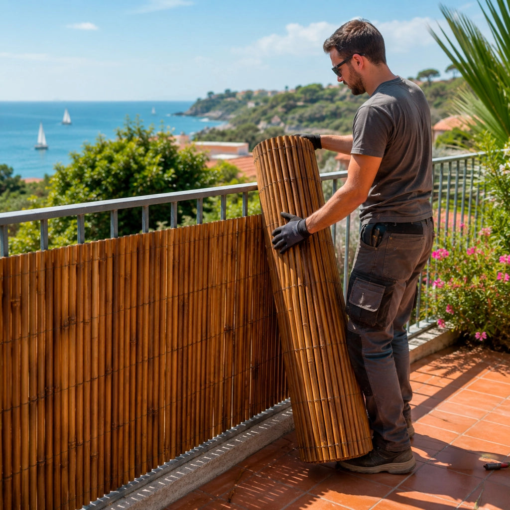 Arella In Bamboo Carbonizzato Ø 20-30 mm Recinzione Frangivista Ombreggiante Per Giardino Balcone Terrazzo Privacy Esterno Naturale  140 x 250 CM