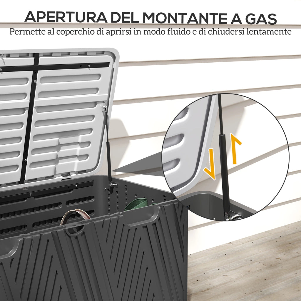 Panca Contenitore in HDPE con Maniglie e Leva a Gas ¨C zephmum ¨C 115x60x60 cm, Nero Grigio