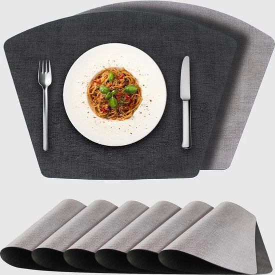Set di piatti per tavola in pelle sintetica da 6 pezzi, con bordo a rilievo, lavabili, realizzati in pelle sintetica, piatti per tavola bidimensionali, duraturi, resistenti al calore e al sporco, per uso interno ed esterno.