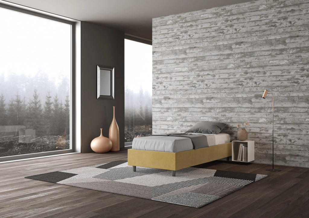 BS COM Letto singolo contenitore imbottito 90x210 microfibra ocra